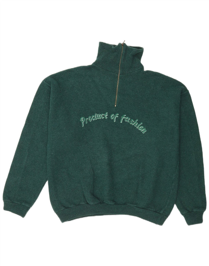 Pulover vintage pentru bărbați, cu grafică, cu fermoar și gât, verde mare
