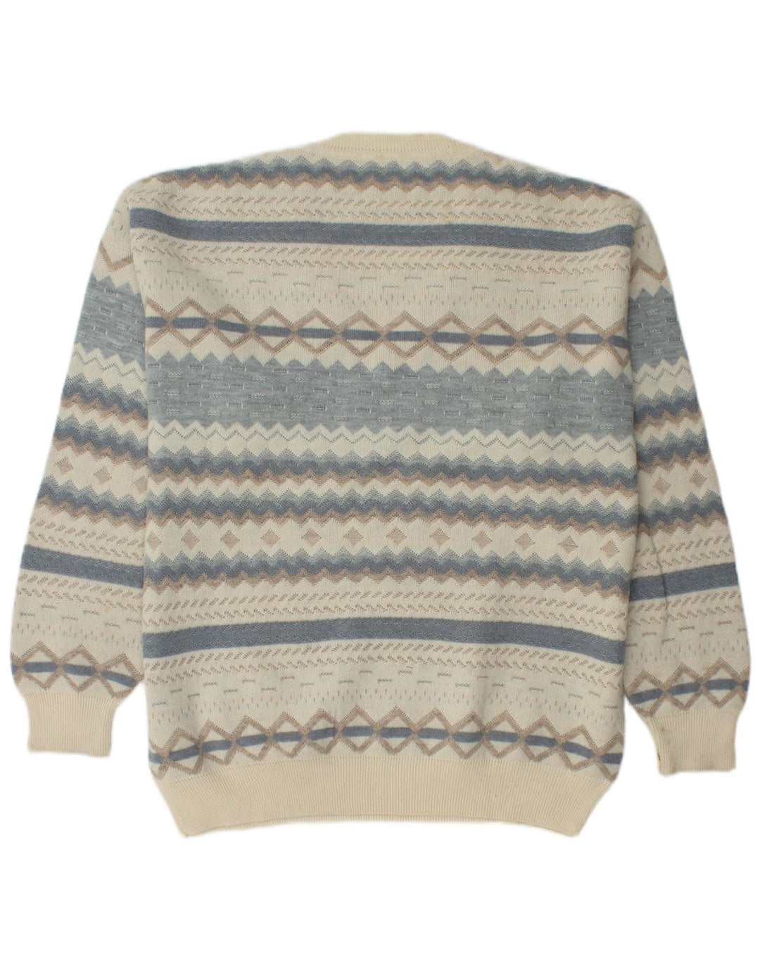 RODES Pulover cu decolteu în V pentru bărbați XL din lână virgină geometrică alb cadru