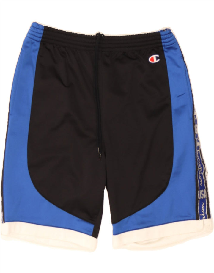 CHAMPION Mens Graphic Sport Shorts Large Black Colourblock Polyester Vintage Champion and Second-Hand Champion from Messina Hembry 