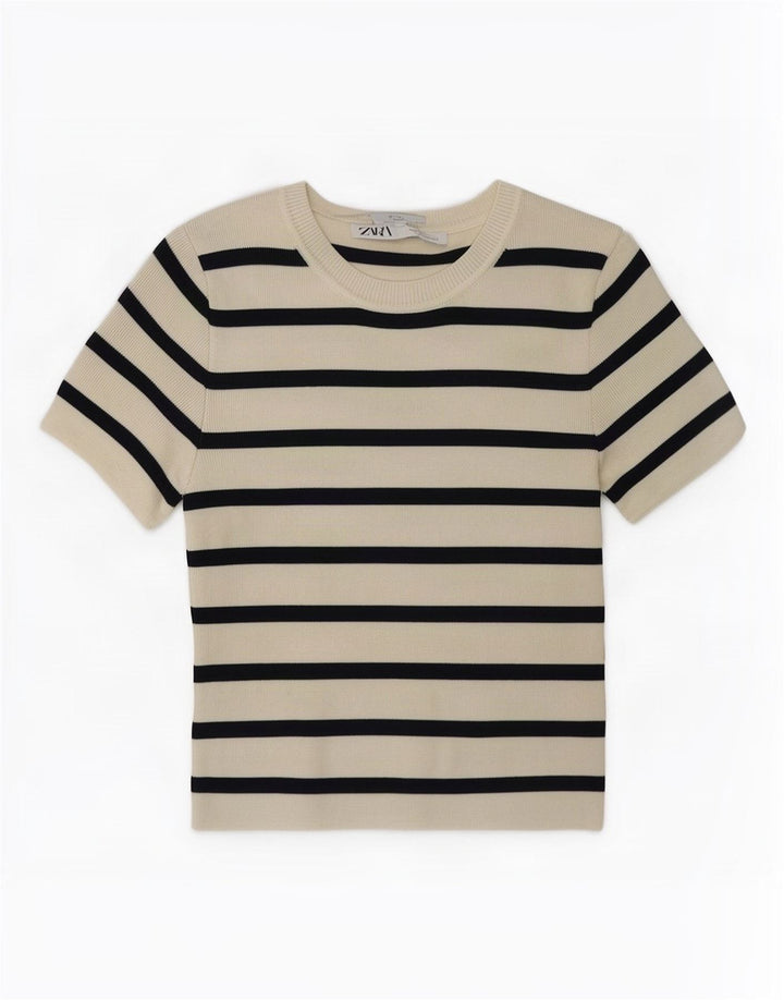 Crop Top pentru femei Zara UK 12 Medium White Striped