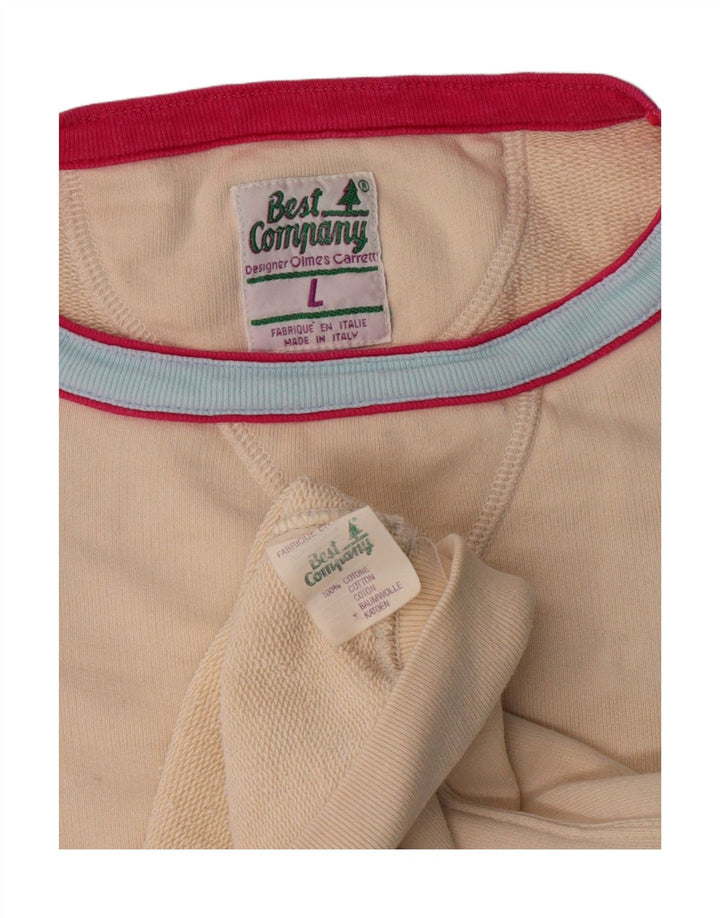 Hanorac cu mânecă scurtă cu grafică Best Company pentru bărbați. Pulover mare, bej, bumbac