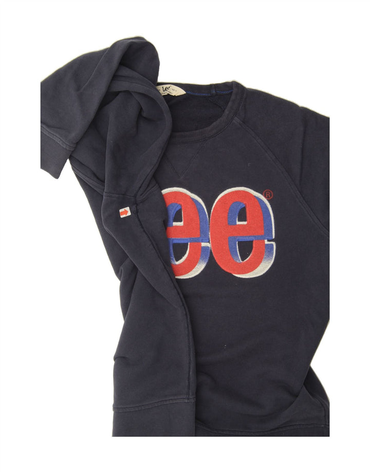 LEE Womens Graphic Sweatshirt Jumper UK 14 Medium Navy Blue Cotton Vintage Lee and Second-Hand Lee from Messina Hembry 