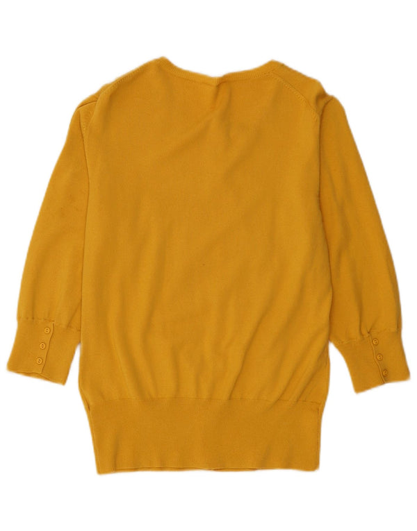 Pulover Cardigan Vintage pentru femei cu mâneci 3/4 UK 14 Bumbac galben mediu