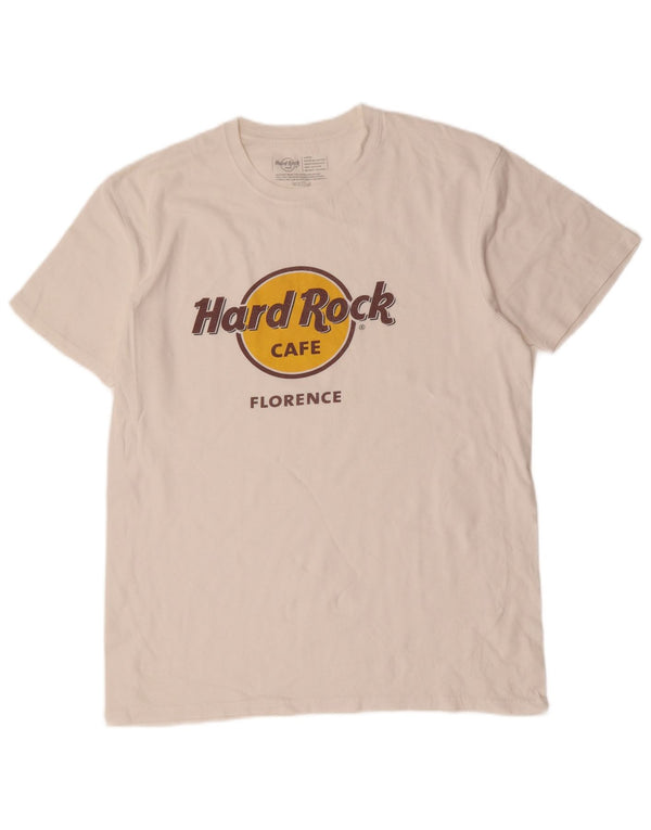 Tricou cu grafic Florență pentru bărbați Hard Rock Cafe Top mare, alb, bumbac