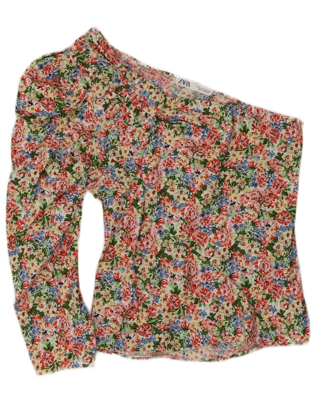 Top cu un umăr pentru femei ZARA UK 8, bumbac floral multicolor mic