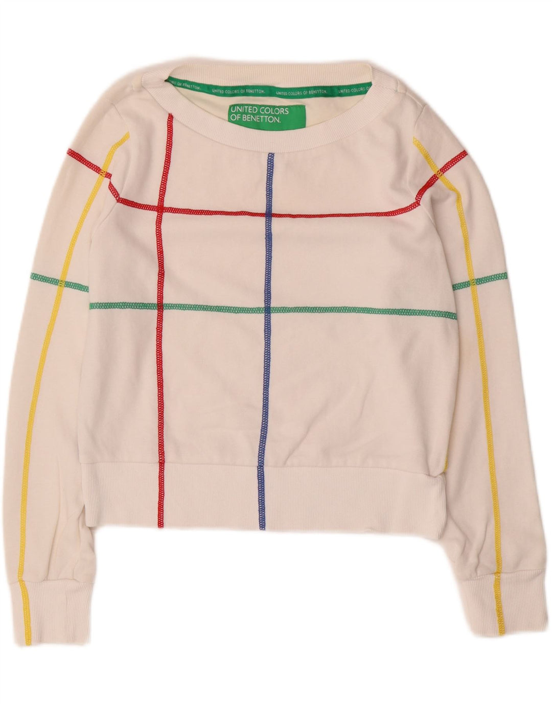 Pulover pentru damă BENETTON Crop Pulover UK 10 Mic cu dungi albe