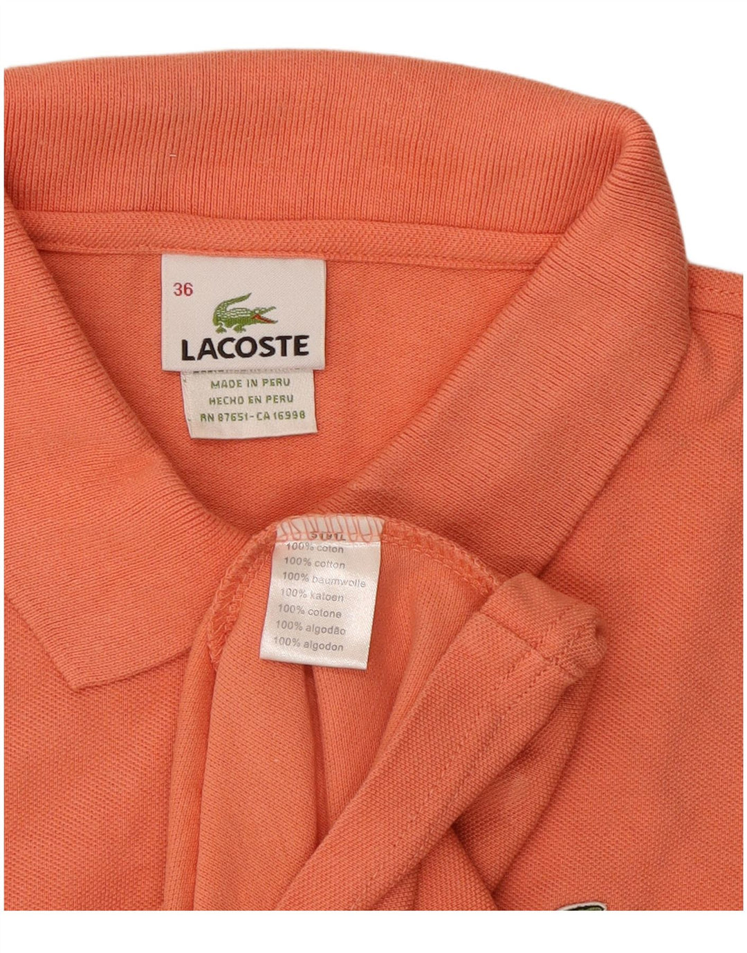 Tricou polo Lacoste Femei Marimea 36 Bumbac portocaliu mic