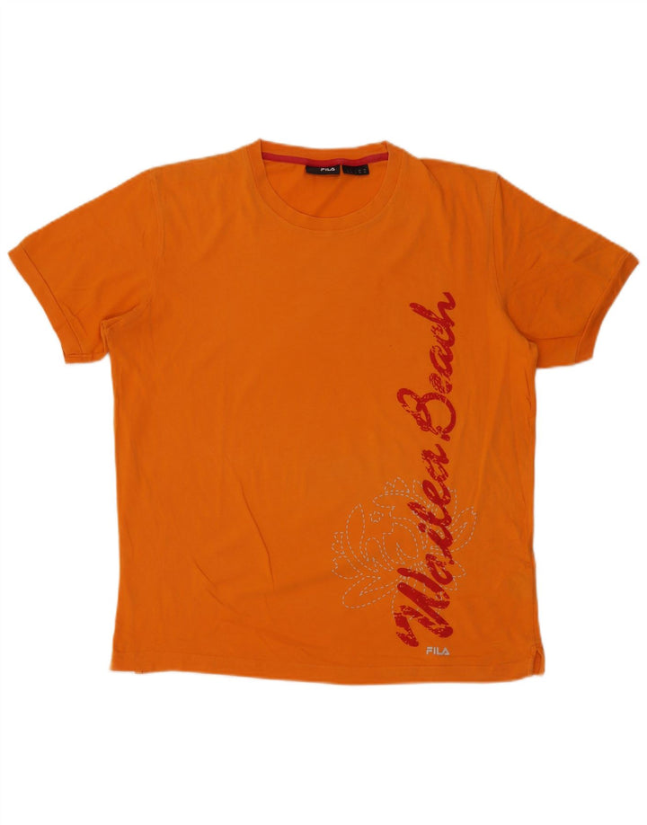 Tricou cu grafic Fila pentru bărbați Top din bumbac portocaliu mediu