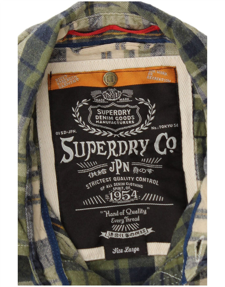 Cămașă de flanel pentru bărbați SUPERDRY, bumbac cu carouri verzi mari