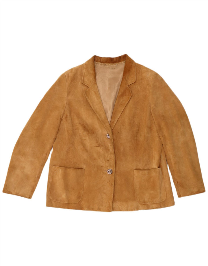 Blazer Vintage pentru femei cu 2 nasturi din piele intoarsa, UK 14, maro mediu