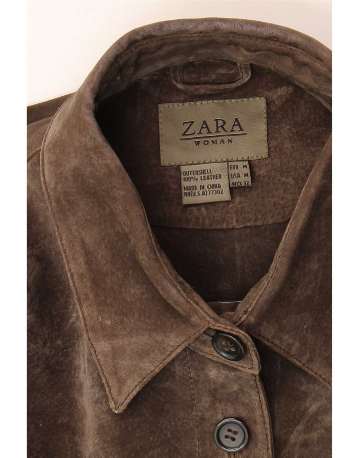 Jacheta de piele intoarsa pentru femei Zara UK 14 maro mediu din piele