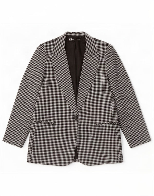 Jachetă Blazer pentru femei Zara cu 1 nasture EU 40 Medium Black Vichy