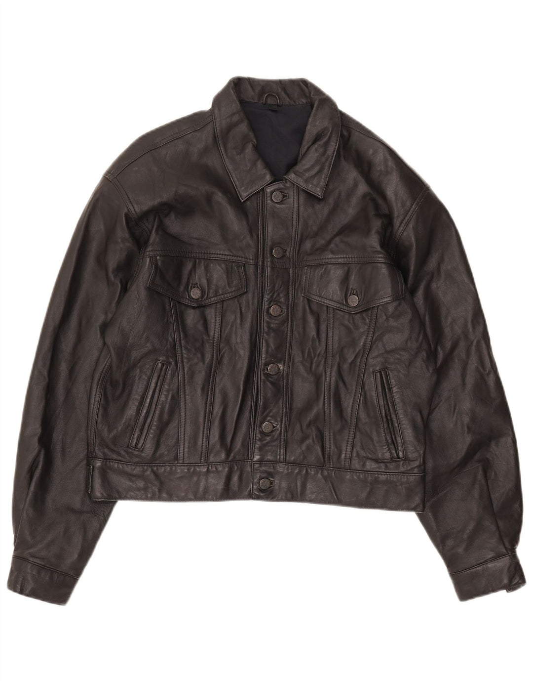 Jachetă Bomber din piele vintage pentru bărbați UK 36 Small Black