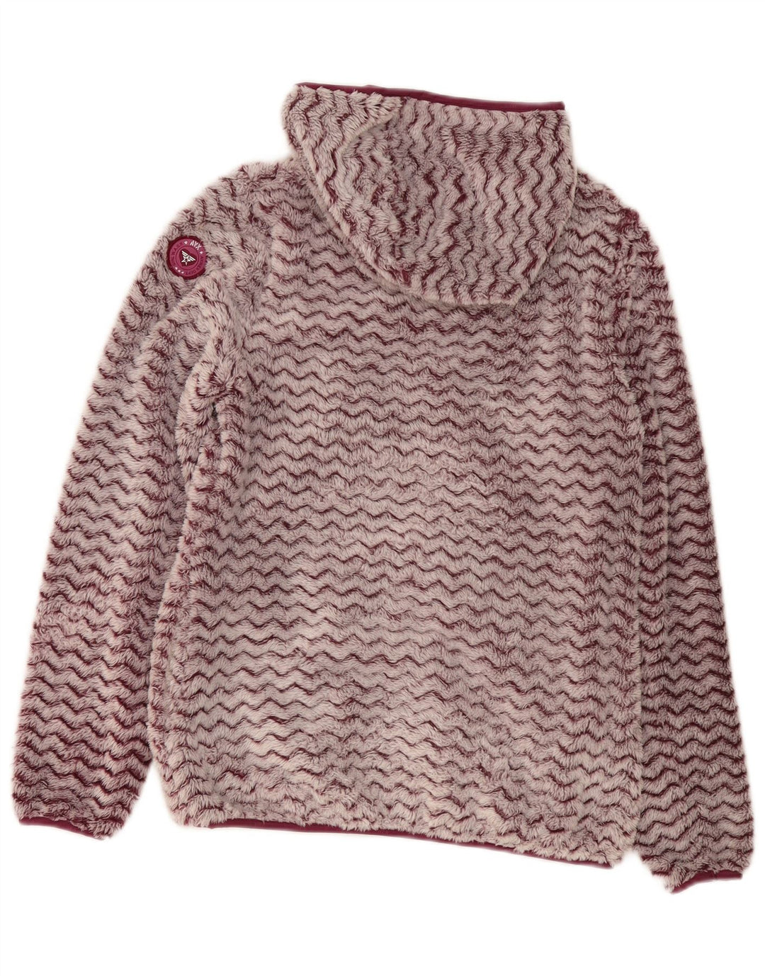 Avirex Womens Hooded Fleece Jacket UK 12 Medium Burgundy Chevron Polyester