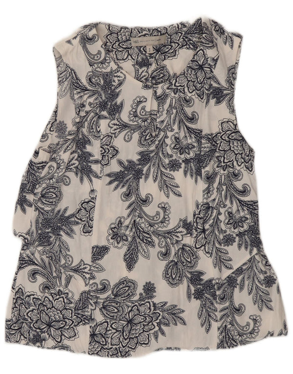 Marks & Spencer Womens Sleeveless Blouse Top UK 6 XS White Floral Viscose