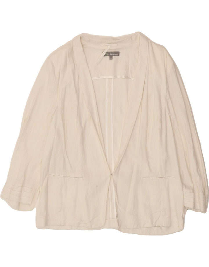 MARKS & SPENCER Womens 3/4 Sleeve Blazer Jacket UK 18 XL White Linen Vintage Marks & Spencer and Second-Hand Marks & Spencer from Messina Hembry 