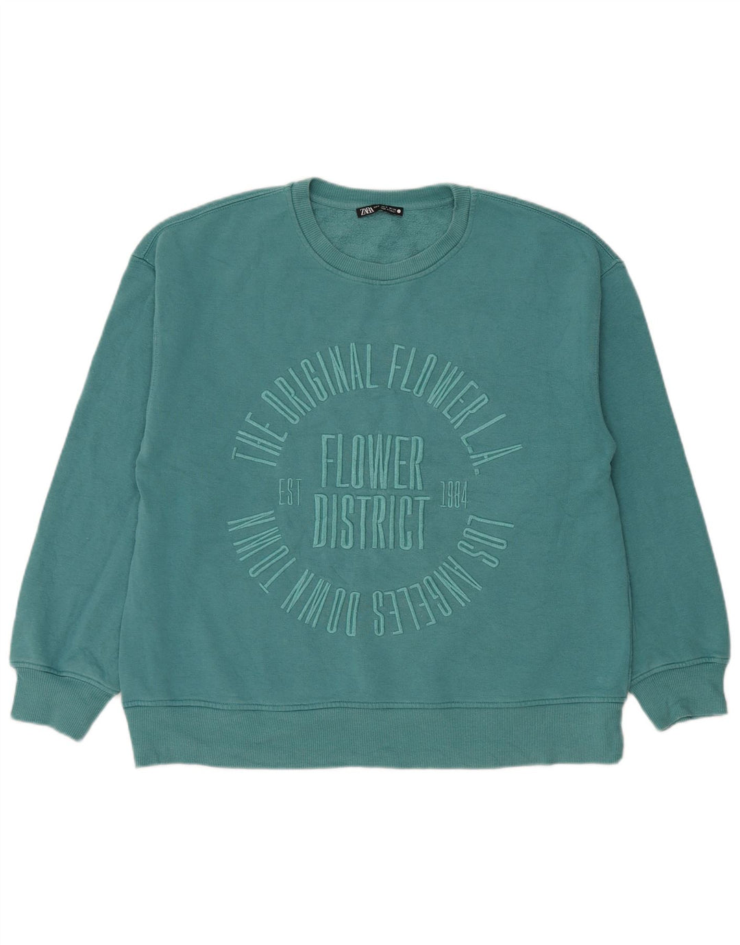 Pulover supradimensionat cu grafic pentru femei Zara UK 10 Bumbac albastru mic