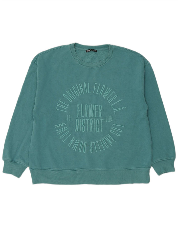 Pulover supradimensionat cu grafic pentru femei Zara UK 10 Bumbac albastru mic