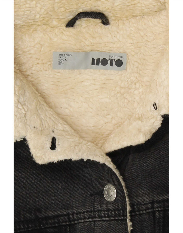 Jachetă de blugi Sherpa Topshop pentru femei UK 12, bumbac gri mediu