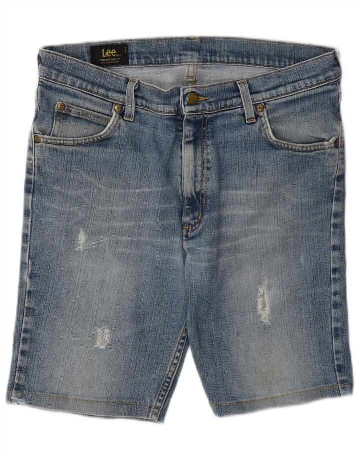 Pantaloni scurți din denim învechit REED Lee pentru femei W34, bumbac albastru mare