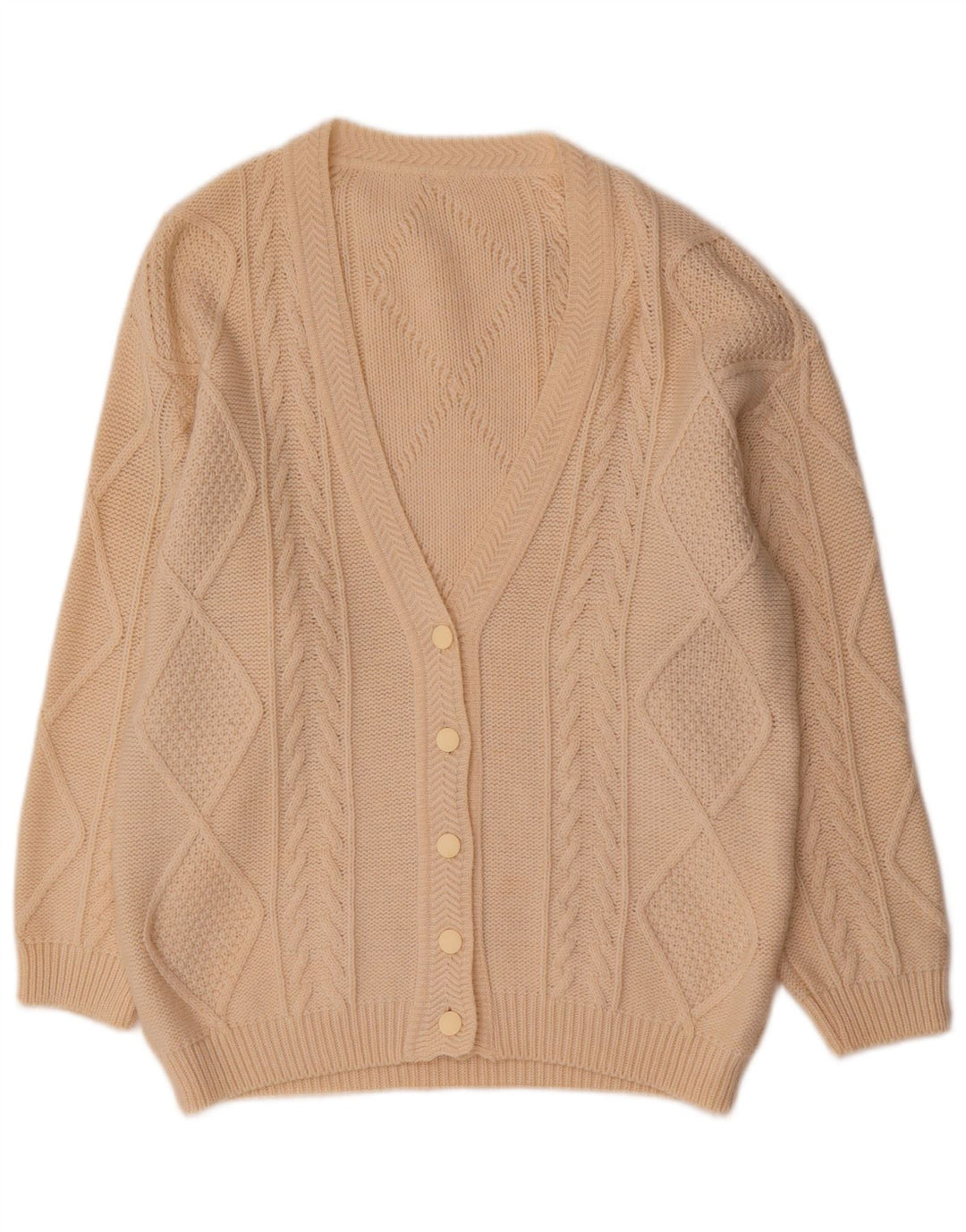 Pulover Cardigan Vintage pentru Damă UK 14 Medium Beige Lână