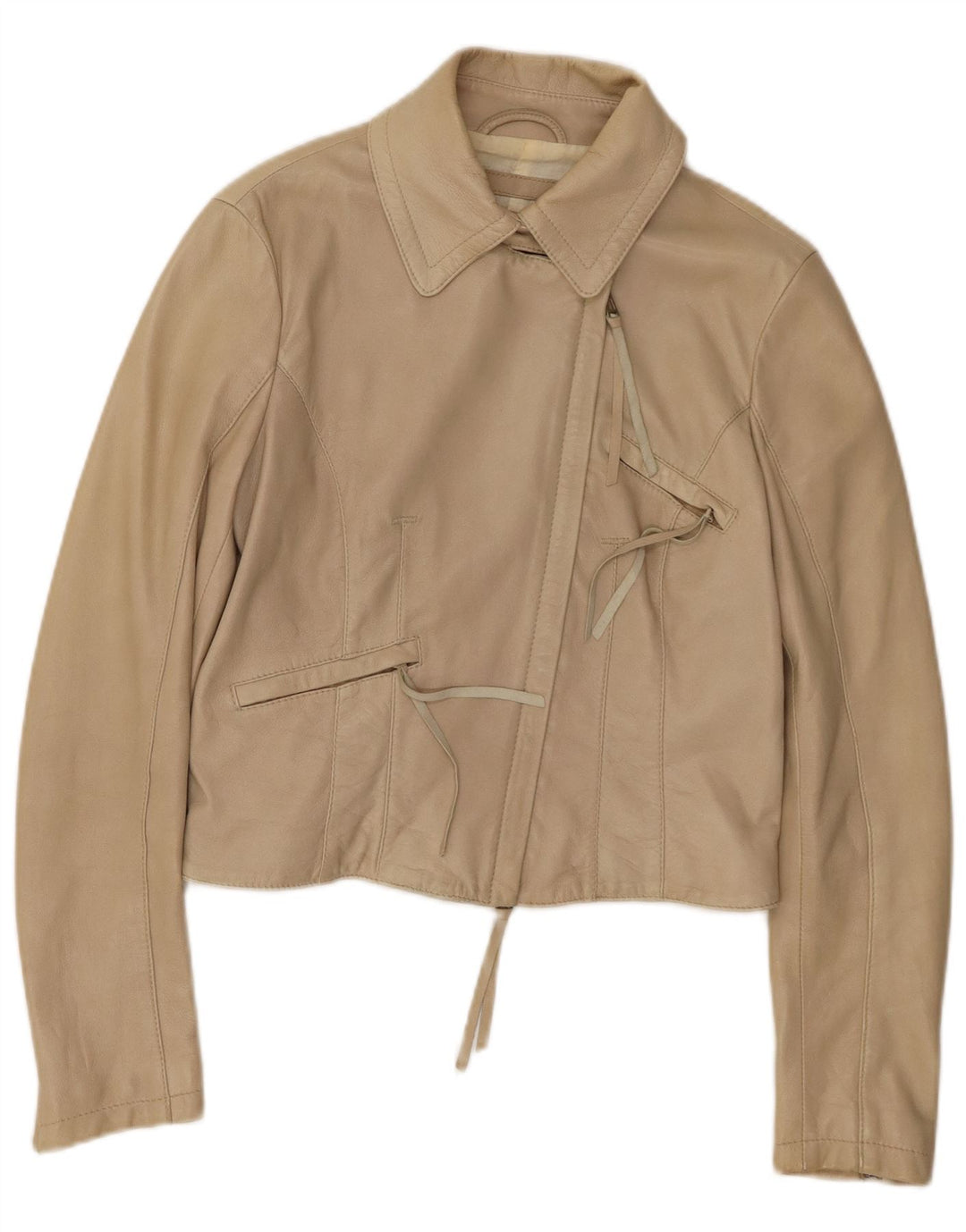 ARMANI JEANS Jachetă de piele crop pentru femei UK 12 Medium Beige Piele