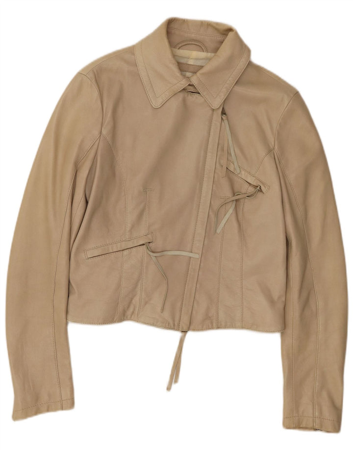 ARMANI JEANS Jachetă de piele crop pentru femei UK 12 Medium Beige Piele