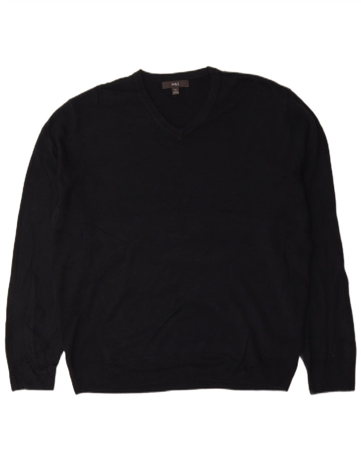 Pulover pentru bărbați Marks & Spencer, cu decolteu în V, 2XL, acrilic negru