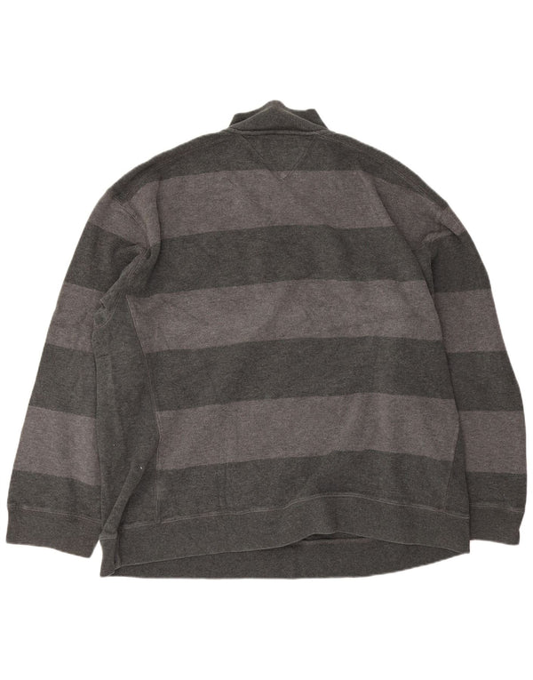 Pulover pentru bărbați Tommy Hilfiger, cu fermoar și gât, bumbac cu dungi gri 2XL