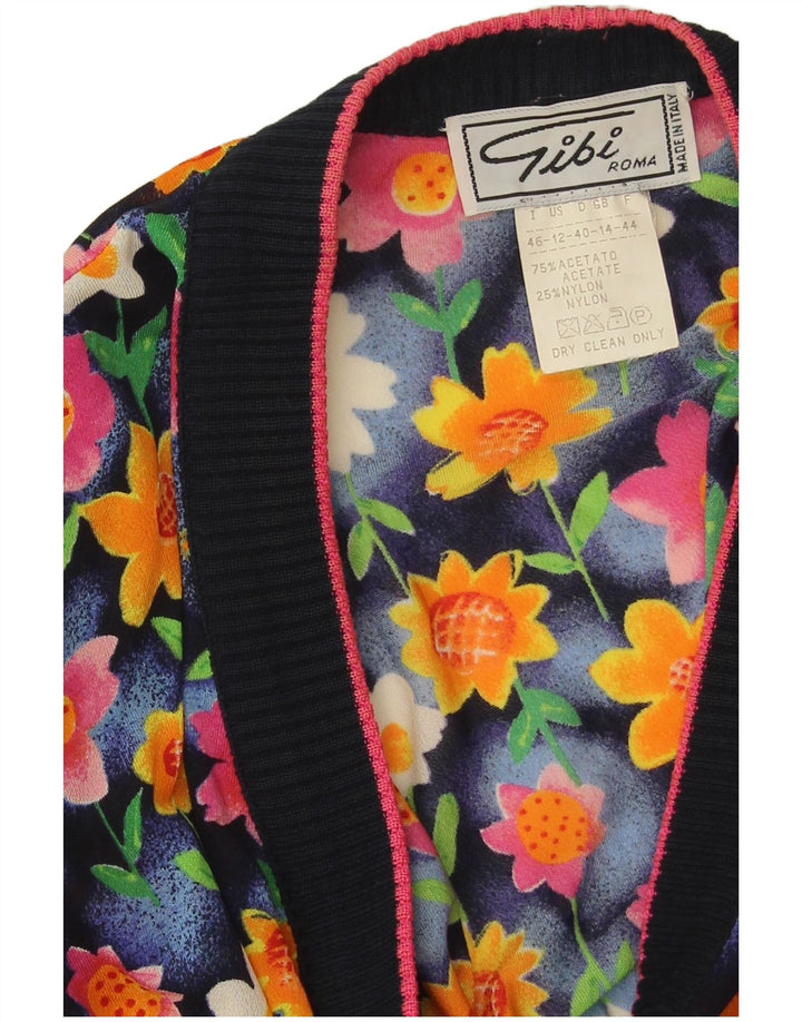 Gibi Womens Cardigan Top UK 14 Large Bleumarin Floral Acetat