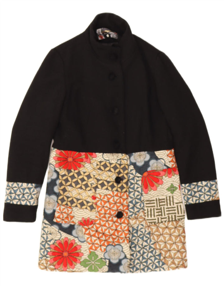 Pardesiu grafic pentru femei Desigual EU 40 Medium Black Patchwork Lână