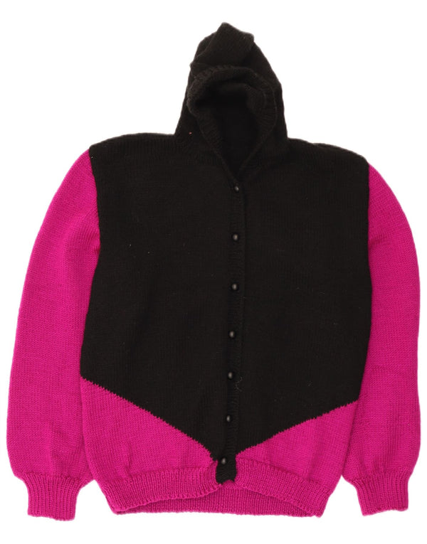 Cardigan vintage cu glugă pentru femei UK 14 Medium Black Colorblock