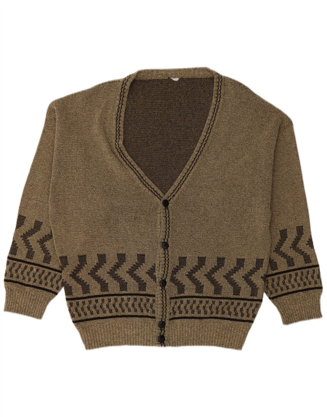 Pulover Cardigan Bărbați VINTAGE Mare Kaki Geometric Bumbac