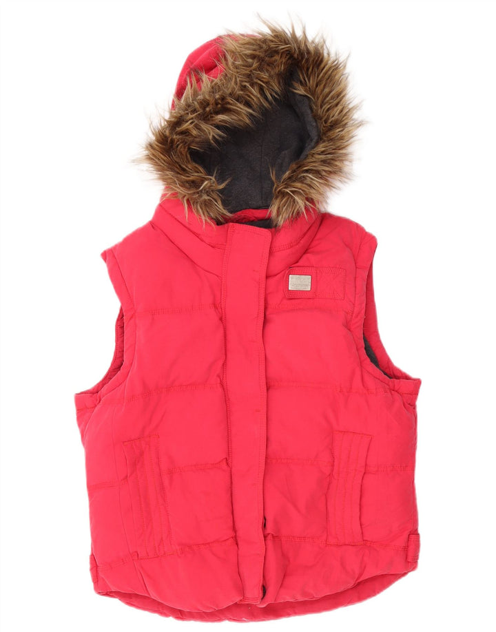 SUPERDRY Gilet căptușit cu glugă pentru femei UK 16 mare bumbac roz