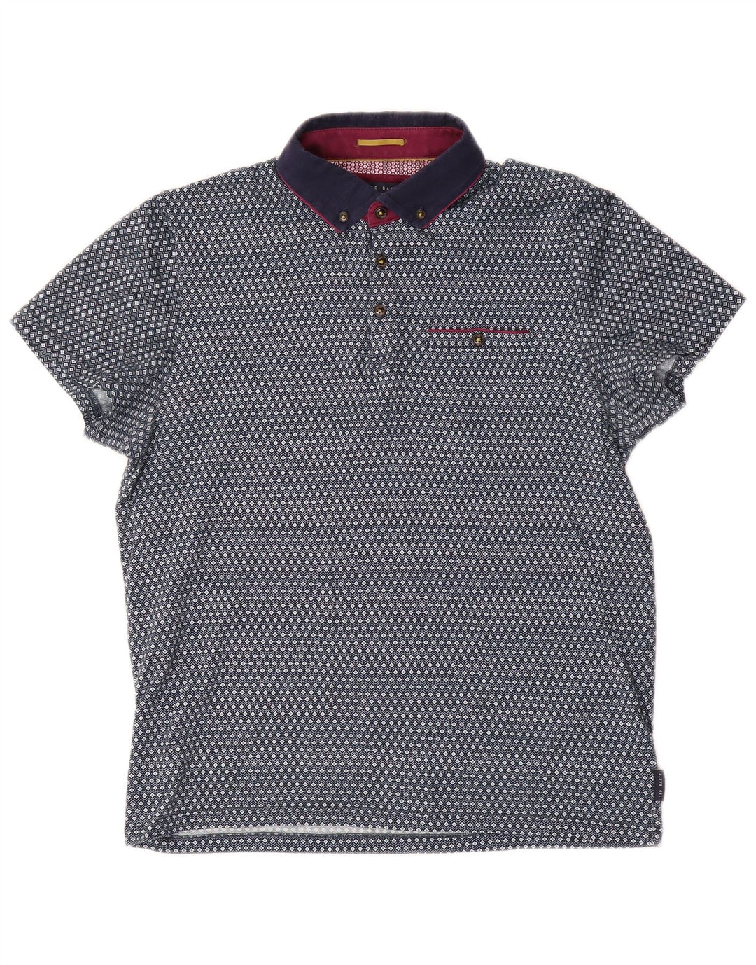 Tricou polo pentru bărbați Ted Baker, mărimea 3, bumbac geometric albastru mediu