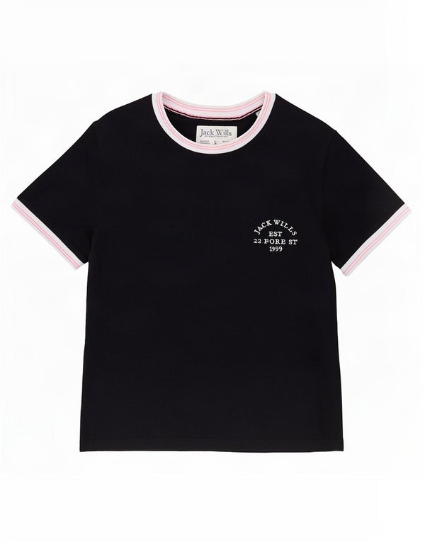 Tricou cu grafic Jack Wills pentru femei Top UK 12 Medium Bleumarin Bumbac