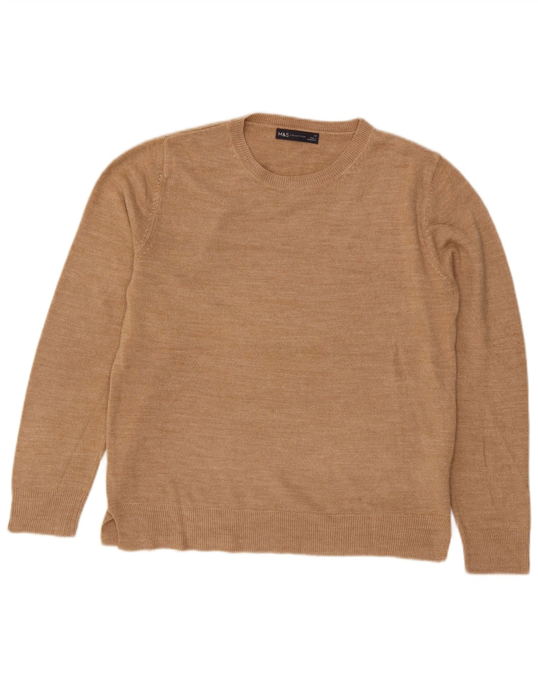 Pulover pentru femei Marks & Spencer cu decolteu rotund UK 14 Medium Bej Acrilic