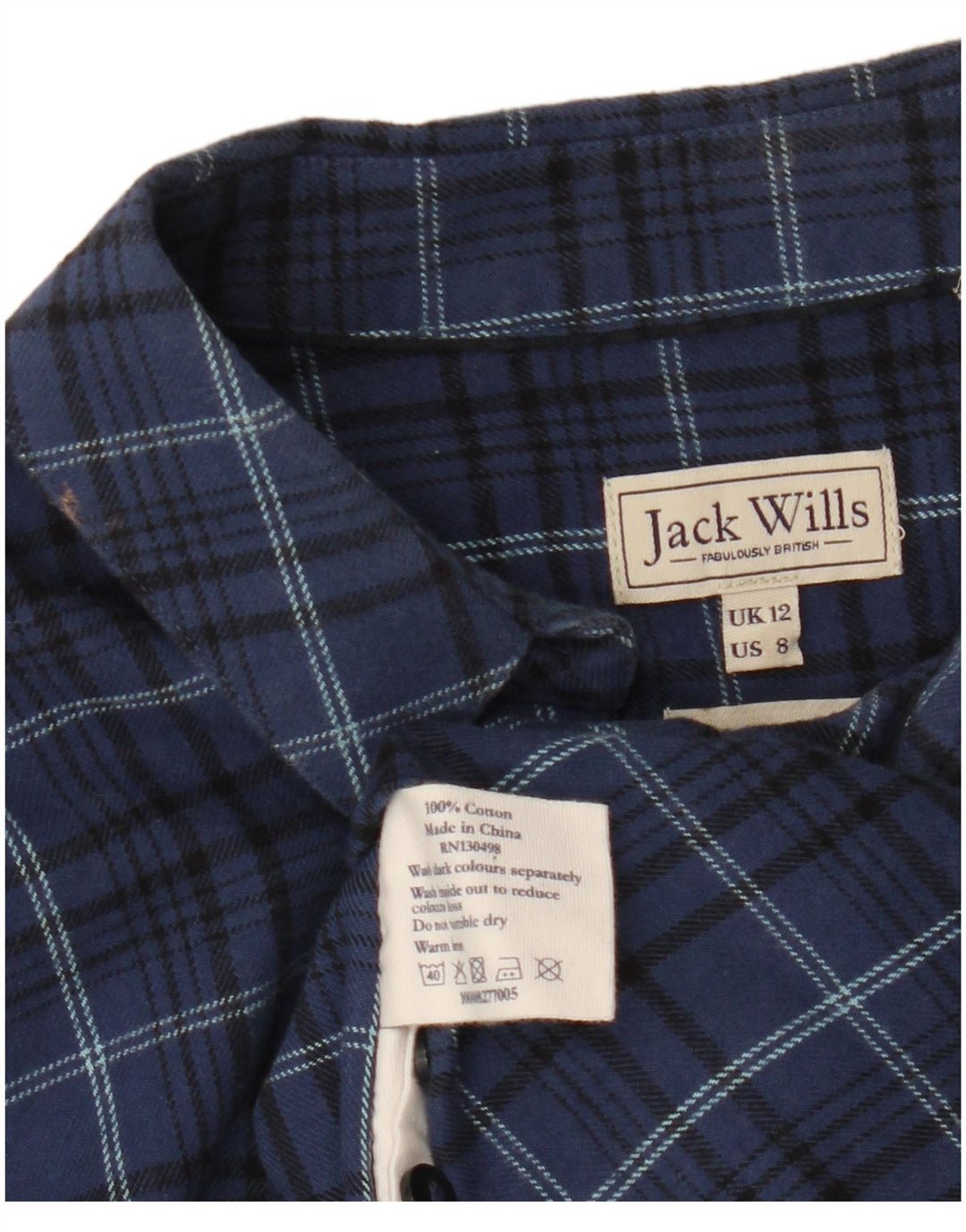 Cămașă de flanel pentru femei JACK WILLS UK 12, bumbac cu carouri, albastru marin mediu