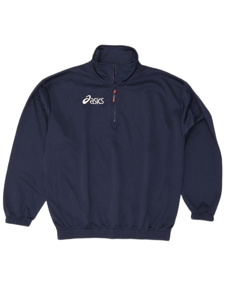 Pulover Asics pentru bărbați, cu fermoar, cu gât, poliester mare, albastru