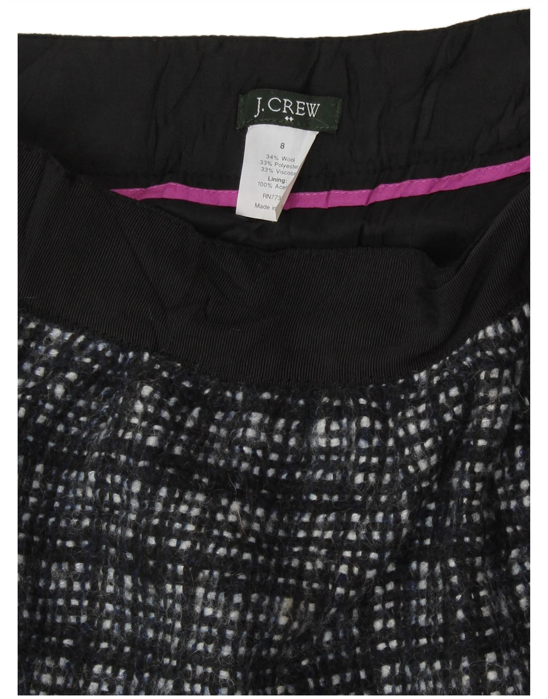 Fusta mini pentru femei J. CREW US 8 Medium W30 Black Check Wool