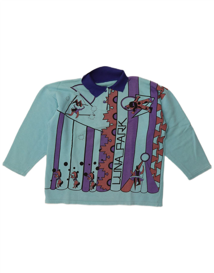 Pulover vintage pentru femei, supradimensionat, cu mâneci 3/4, UK 14, albastru mediu