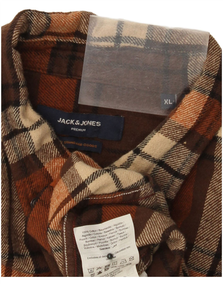 Cămașă de flanel pentru bărbați JACK & JONES XL din bumbac carouri maro
