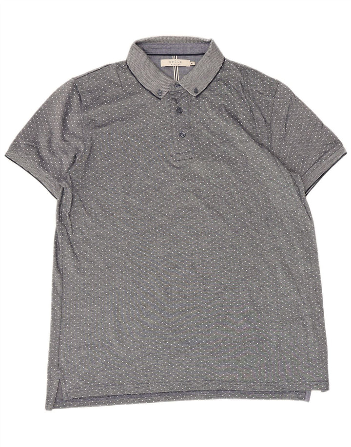 CELIO Mens Polo Shirt XL Grey Polka Dot Cotton