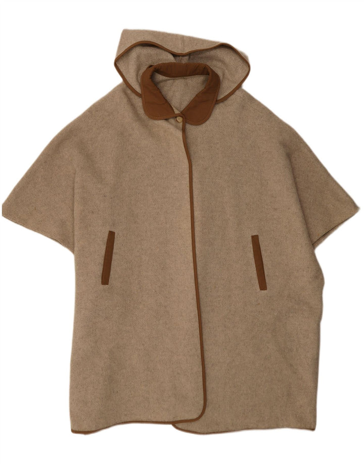 Poncho vintage cu glugă pentru femei, mărime unică, bej, color block