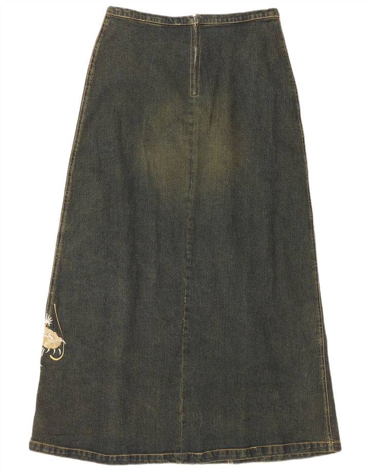 Fusta de denim grafică pentru femei VINTAGE UK 12 Medium W30 Bumbac albastru