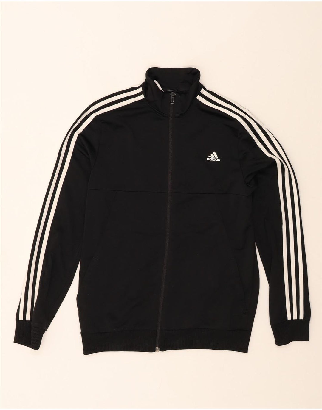 ADIDAS Boys Tracksuit Top Jacket 15-16 Years Black Polyester