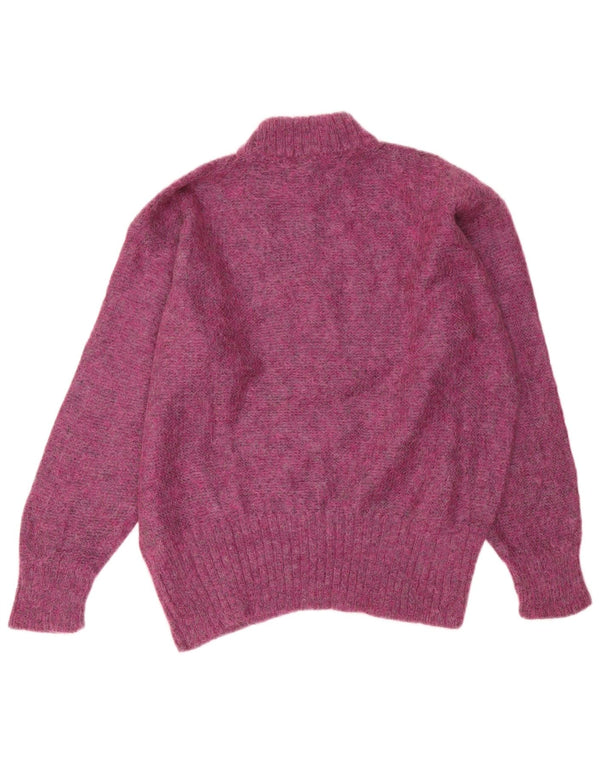 Pulover vintage pentru femei cu gât țestoasă supradimensionat, UK 18 XL, violet, floral