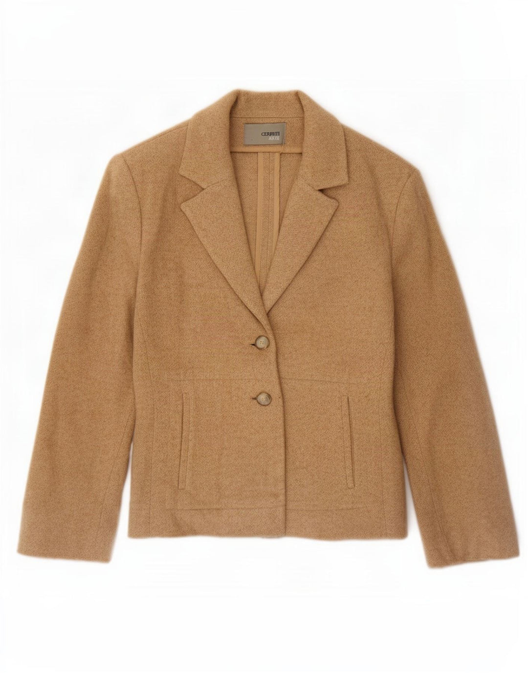 Jachetă Blazer Femei Cerruti 2 Nasturi EU 36 Mic Bej Păr Camel