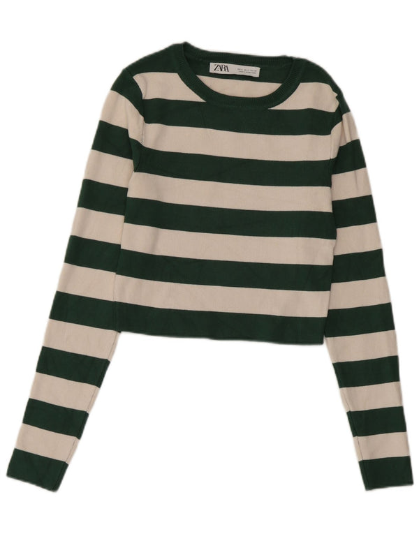 Crop Top pentru femei Zara cu mânecă lungă UK 12 Medium Green Dunge Viscose