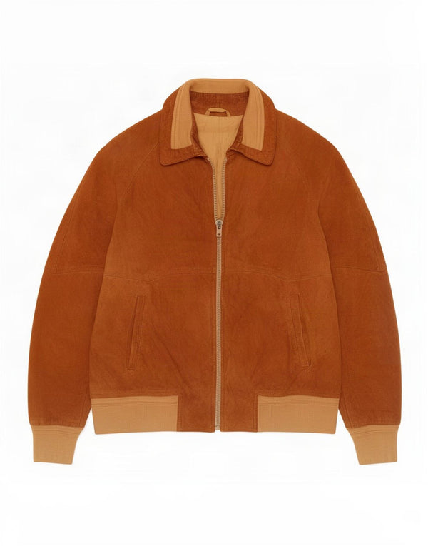 Bomber vintage pentru bărbați din piele intoarsa IT 52 XL maro colorblock